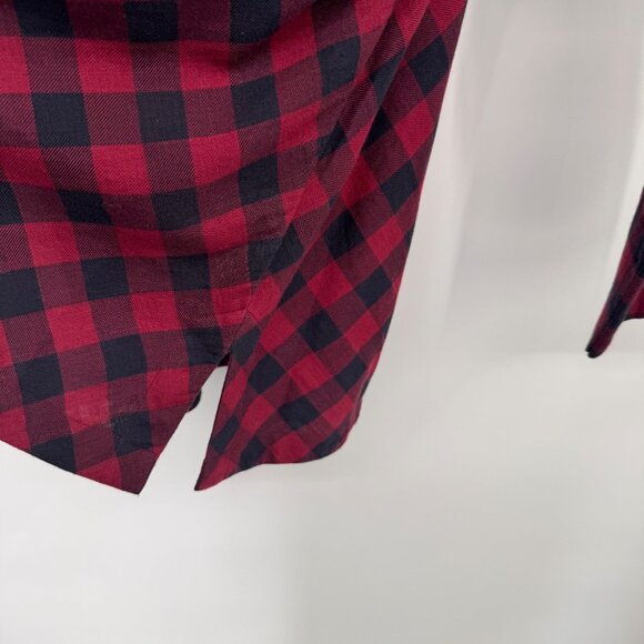 Soft Surroundings Plaid Tunic Top Gold beaded Long Sleeves Cotton red Sz Medium - Picture 8 of 13